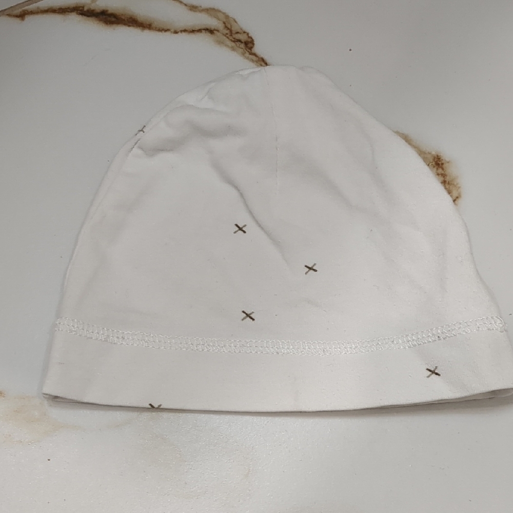 White Beanie with Black Cross Stitch
